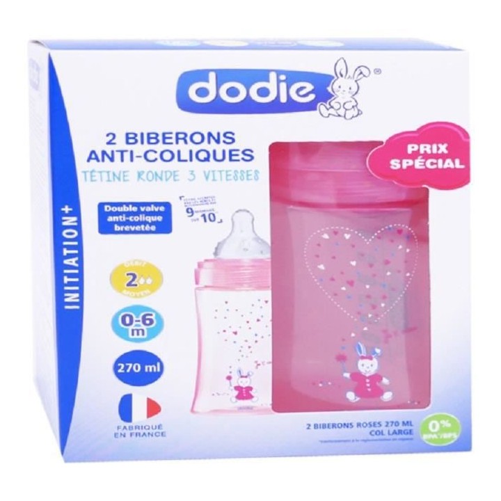 Dodie Biberon Initiation+ Anti-Coliques 3 Vitesses +0m Rose Licorne Lo