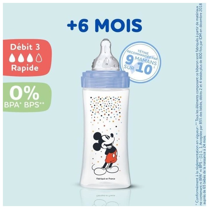 Dodie Biberon Initiation+ Anti-Coliques 3 Vitesses +6m Mickey Bleu 330