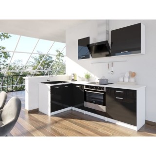 EXTRA - Cuisine complete d'angle L 240cm - Angle réversible - Noir La