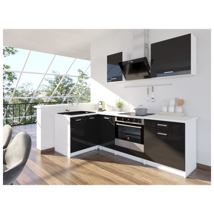 EXTRA - Cuisine complete d'angle L 240cm - Angle réversible - Noir La