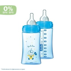 Dodie Biberon Initiation+ Anti-Coliques 3 Vitesses +0m Bleu Cosmonaute Lot de 2 x 270ml