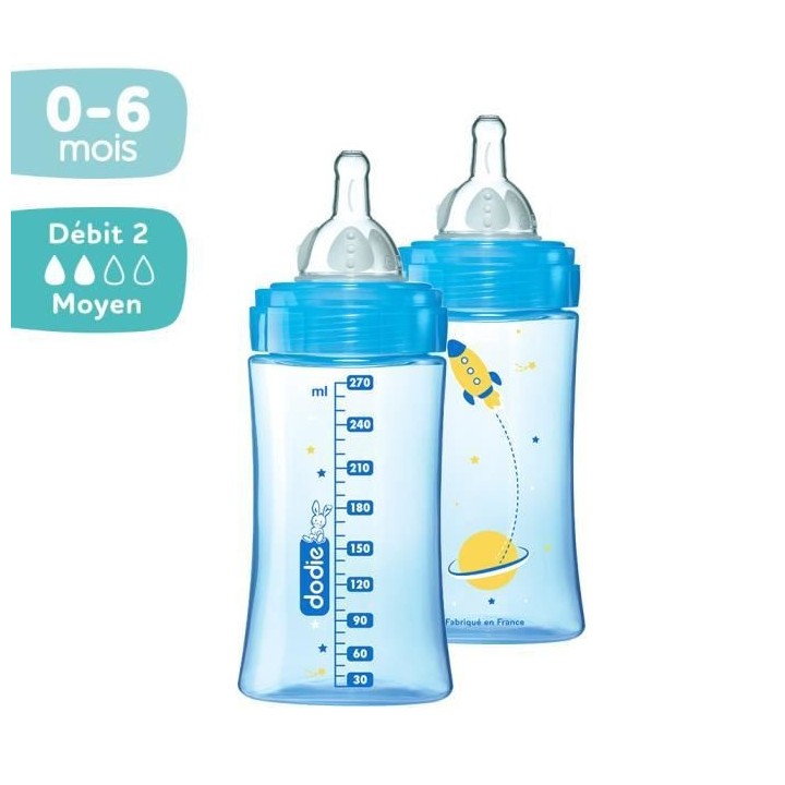 Dodie Biberon Initiation+ Anti-Coliques 3 Vitesses +0m Bleu Cosmonaute