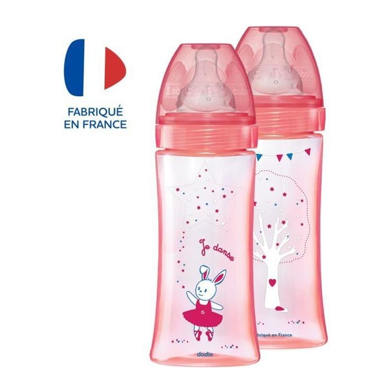 Dodie Biberon Initiation+ Anti-Coliques 3 Vitesses +6m Rose Danseuse Lot de 2 x 330ml