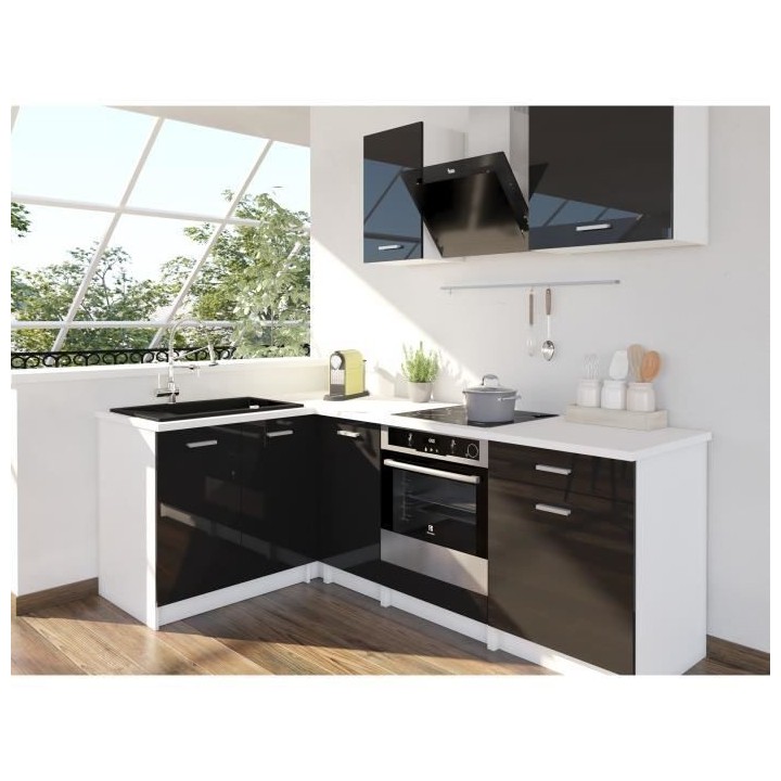 EXTRA - Cuisine complete d'angle L 240cm - Angle réversible - Noir La