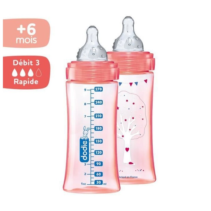 Dodie Biberon Initiation+ Anti-Coliques 3 Vitesses +6m Rose Danseuse L