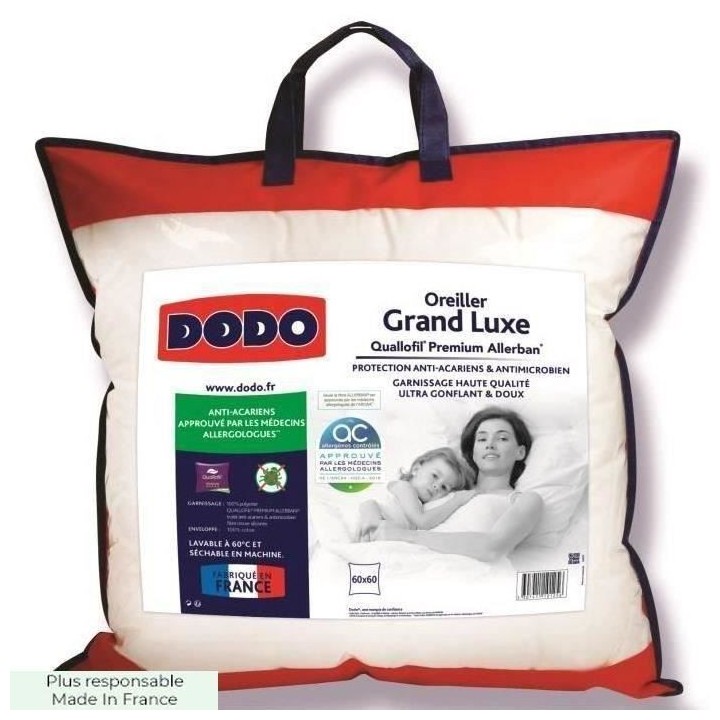 DODO Oreiller Grand luxe Quallofil Allerban - 60 x 60 cm - Blanc