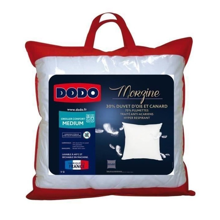 DODO Oreiller Duvet Oie MORZINE Anti-Acariens 65x65cm blanc