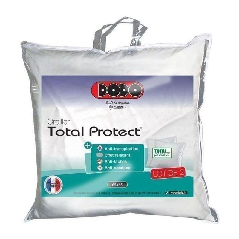 DODO Lot de 2 oreillers Total Protect 65x65 cm blanc