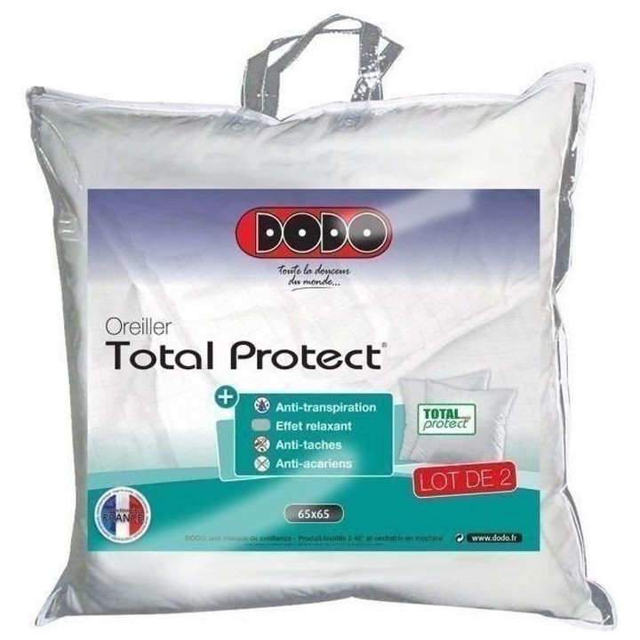 DODO Lot de 2 oreillers Total Protect 65x65 cm blanc