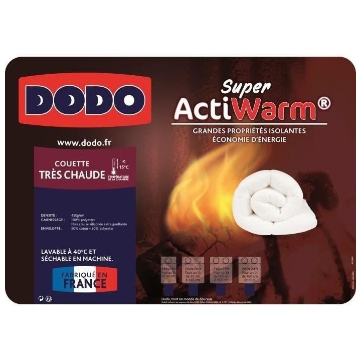 DODO Couette tres chaude 450g/m² SUPER ACTIWARM 240x260 cm blanc