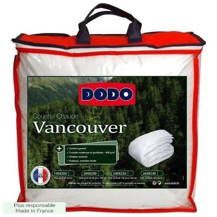 Couette chaude Vancouver - 220 x 240 cm - 400gr/m² - Blanc - DODO