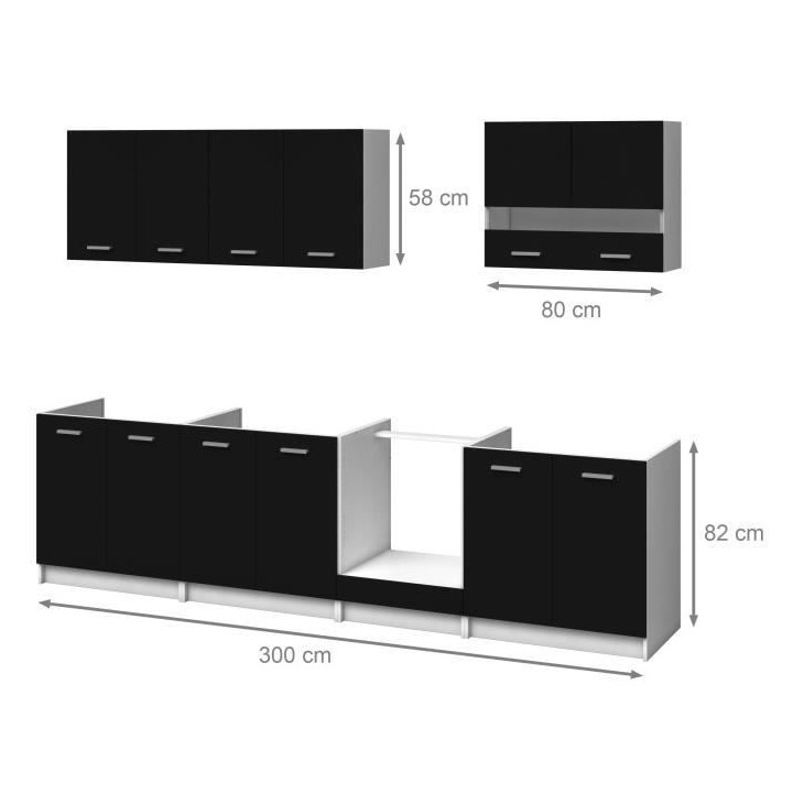 EXTRA - Cuisine complete L 300cm - Noir Mat