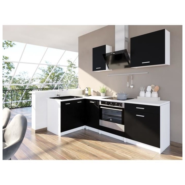 EXTRA - Cuisine complete d'angle L 240cm - Angle réversible - Noir Ma