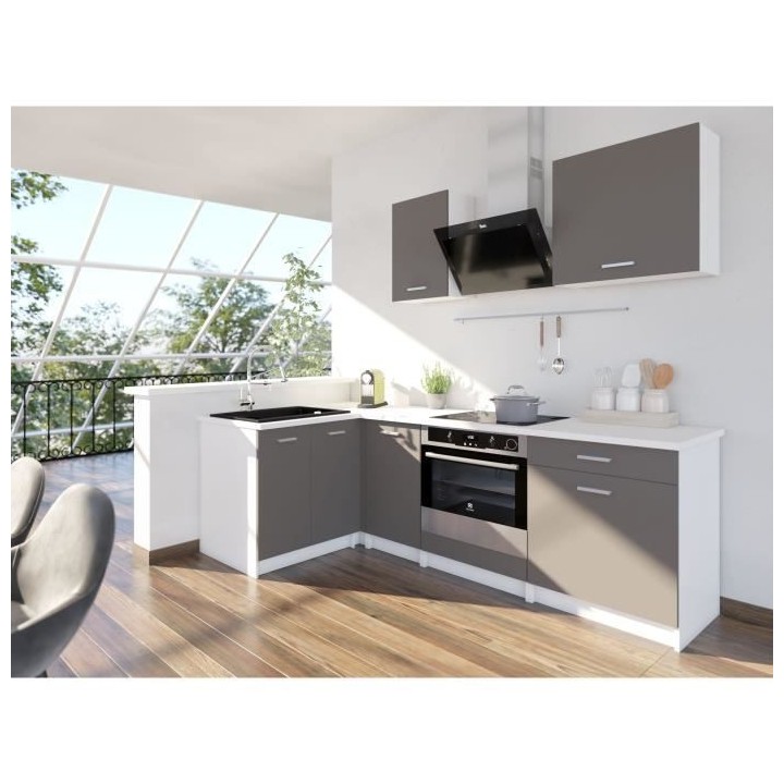 EXTRA Cuisine complete d'angle - L 240cm - angle réversible - Taupe m