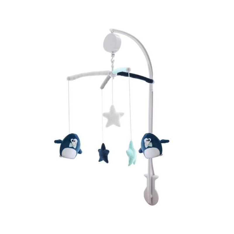 DOMIVA Mobile musical Pingou - Arche PVC - Peluches amovibles - Bleu/blanc - 70 cm