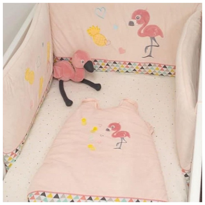 DOMIVA Tour de lit Flamingo - Microfibre 100% Polyester - Adaptable -