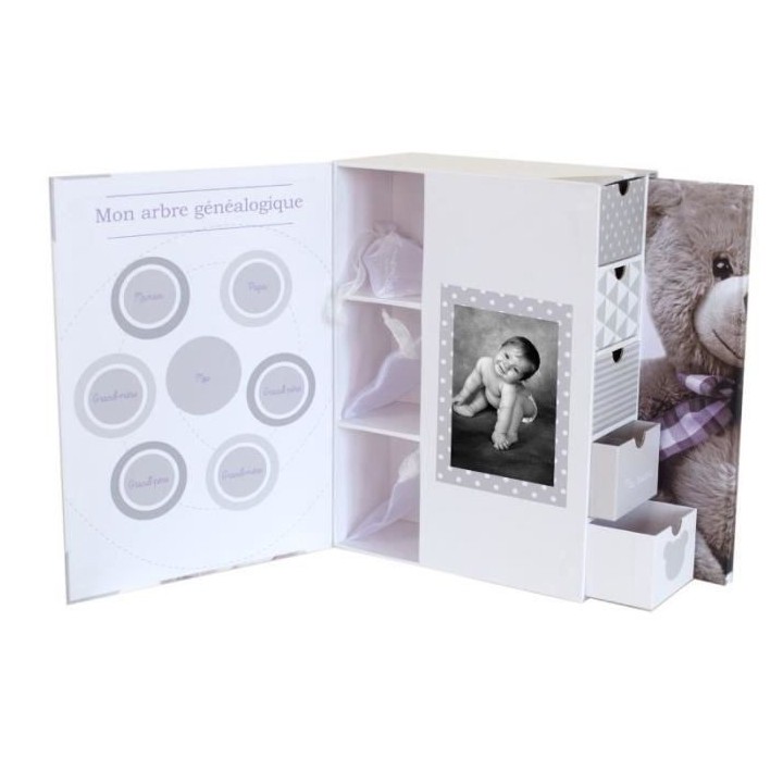 DOMIVA Livre naissance Little Bear - + Boîte a trésors - Blanc/Gris