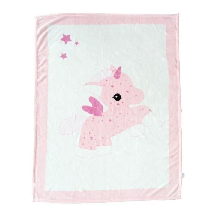 DOMIVA Couverture Jolly - Microfibre 100% Polyester - Blanc/Rose - 100