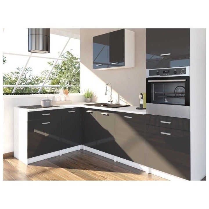 EXTRA - Cuisine comple?te d'angle colonne L 300cm - Gris Laqué