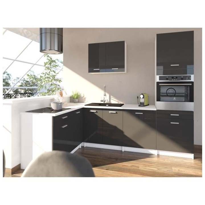 EXTRA - Cuisine comple?te d'angle colonne L 300cm - Gris Laqué