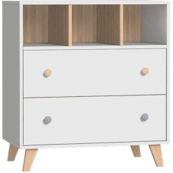 DOMIVA Chambre Duo Senja - Bois massif et panneau de particules - Lit a barreaux + Commode a langer - Blanc - 60 x 120 cm