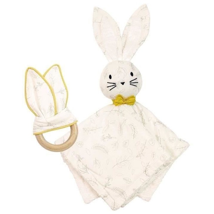DOMIVA Doudou Leafy Bunny - Coton bio & Polyester recylclé - Anneau d