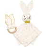 DOMIVA Doudou Leafy Bunny - Coton bio & Polyester recylclé - Anneau de dentition - Blanc/Jaune