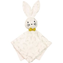 DOMIVA Doudou Leafy Bunny - Coton bio & Polyester recylclé - Anneau de dentition - Blanc/Jaune