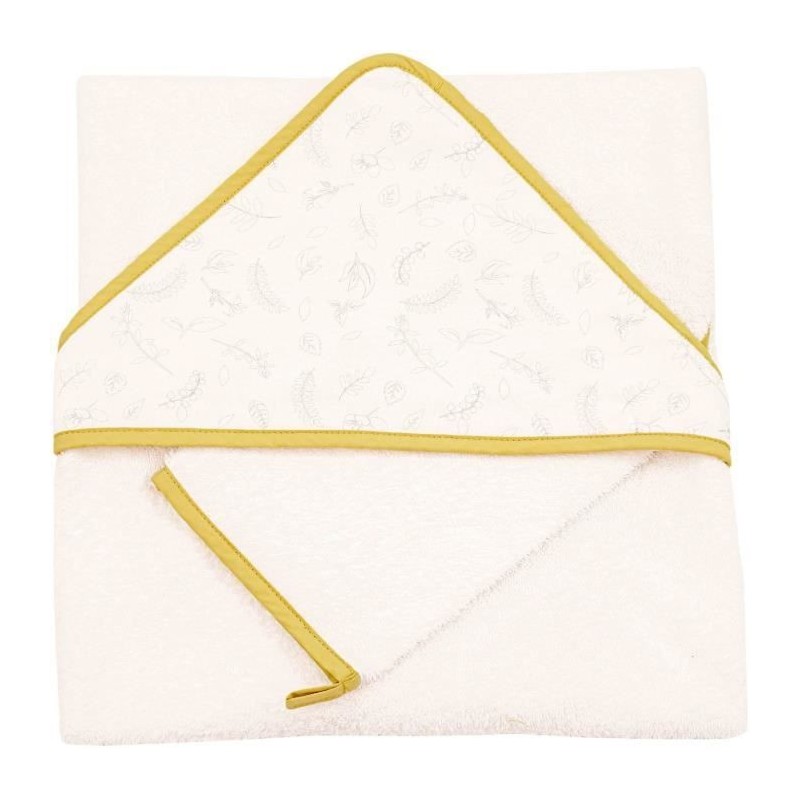 DOMIVA Coffret sortie de bain Leafy Bunny - Eponge 100% Coton - Avec gant - Ecru/Jaune - 75 x 75 cm