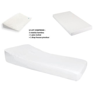 DOMIVA Lot de matelas bambou + Drap housse Pro sécur + Plan incline