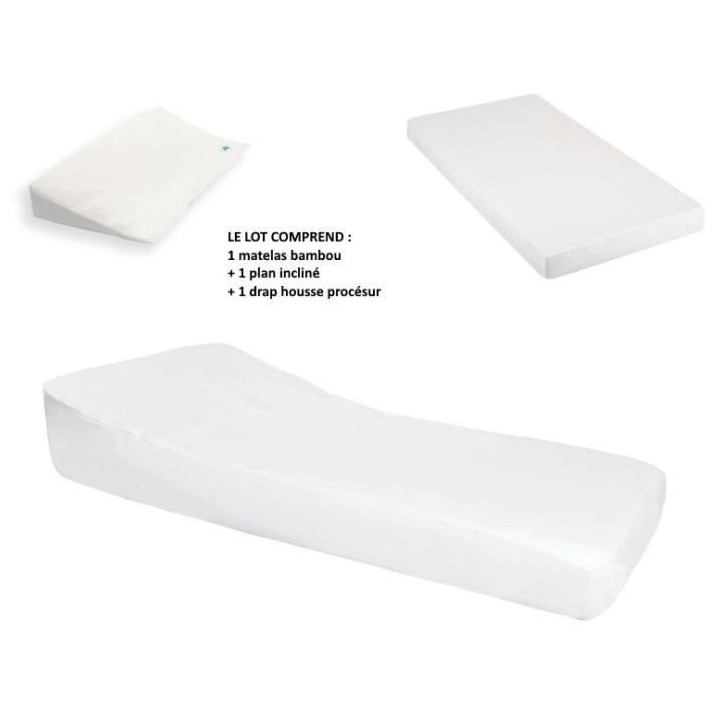 DOMIVA Lot de matelas bambou + Drap housse Pro sécur + Plan incline