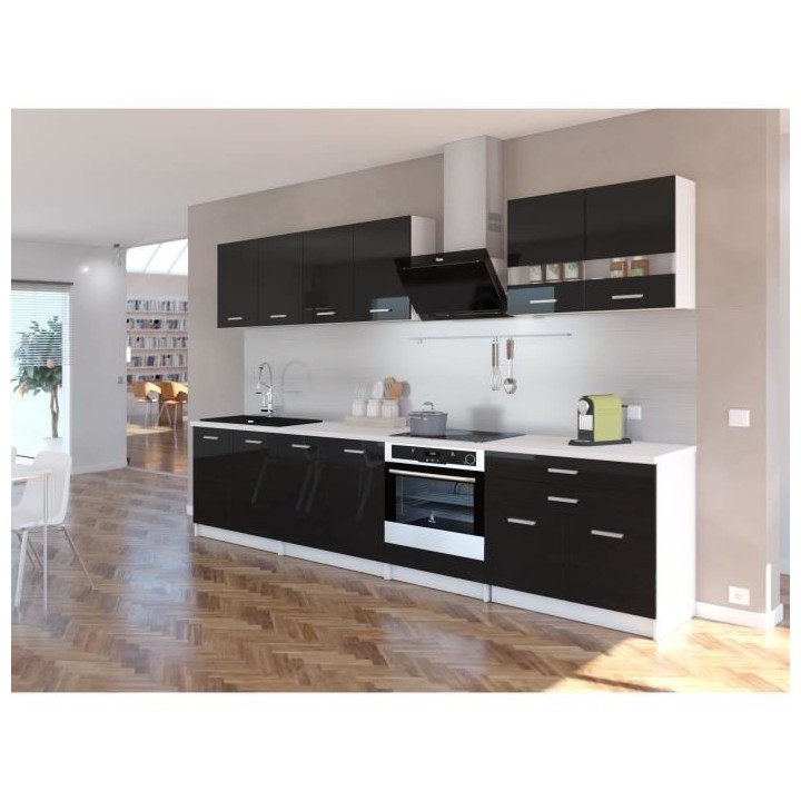EXTRA - Cuisine complete L 300cm - Noir Laqué