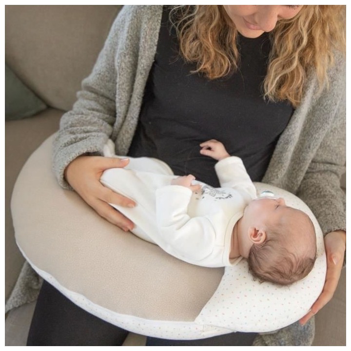 DOMIVA Coussin grossesse Moon - Jersey - + mini coussin - Blanc/Beige