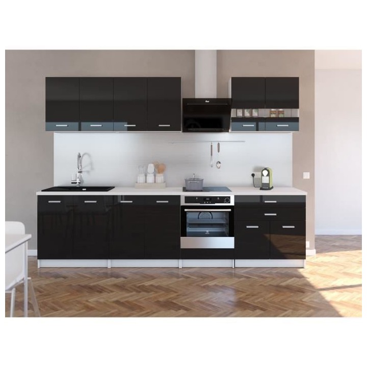 EXTRA - Cuisine complete L 300cm - Noir Laqué