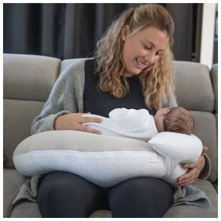 DOMIVA Coussin grossesse Moon - Jersey - + mini coussin - Blanc/Beige