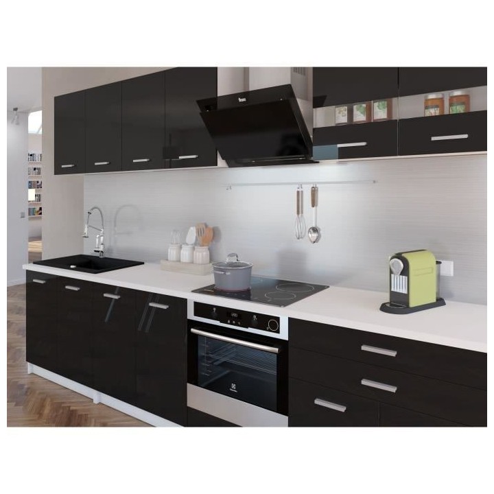 EXTRA - Cuisine complete L 300cm - Noir Laqué