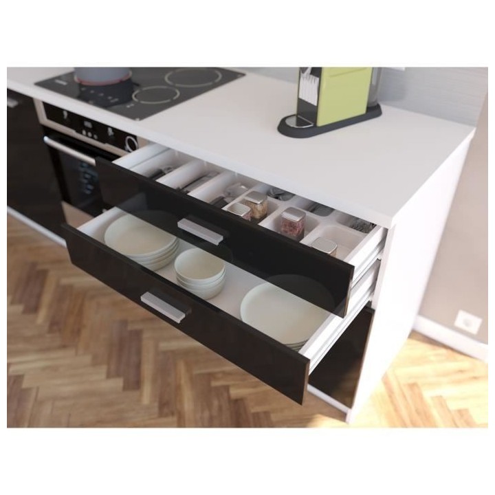 EXTRA - Cuisine complete L 300cm - Noir Laqué
