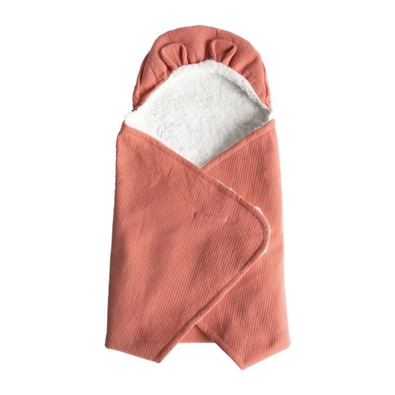 DOMIVA Couverture Nomade Fluffy - Coton/Polyester - Fermeture réglable - Terracotta - 120 x 120 cm