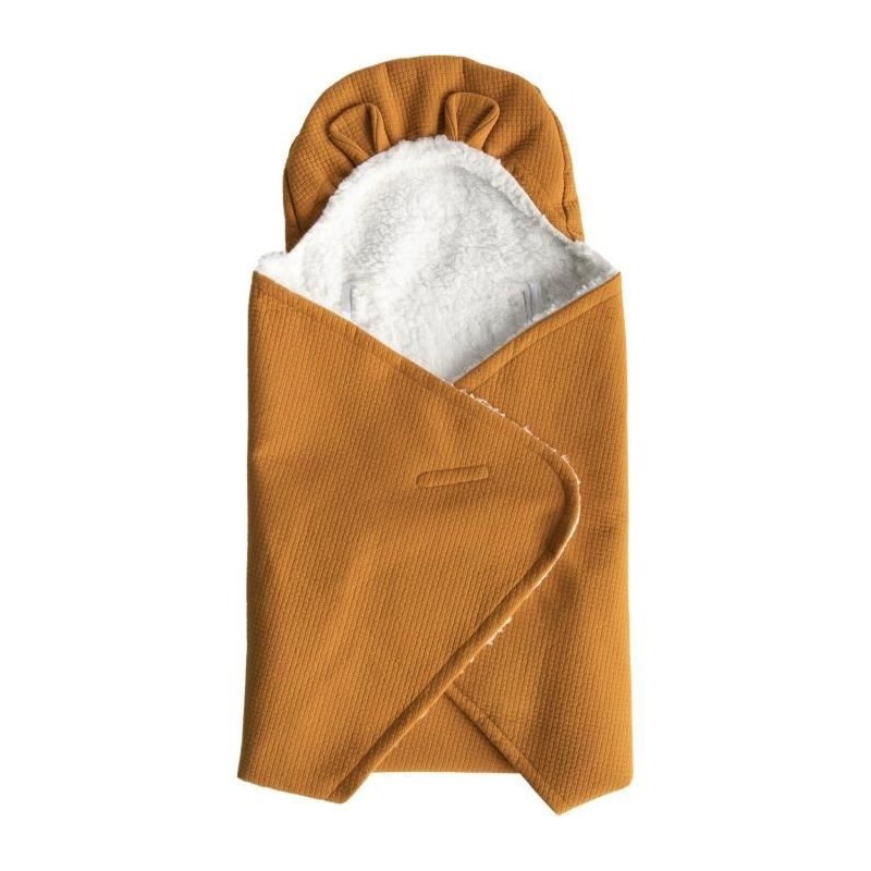 DOMIVA Couverture Nomade Fluffy - Coton/Polyester - Fermeture réglable - Caramel - 120 x 120 cm