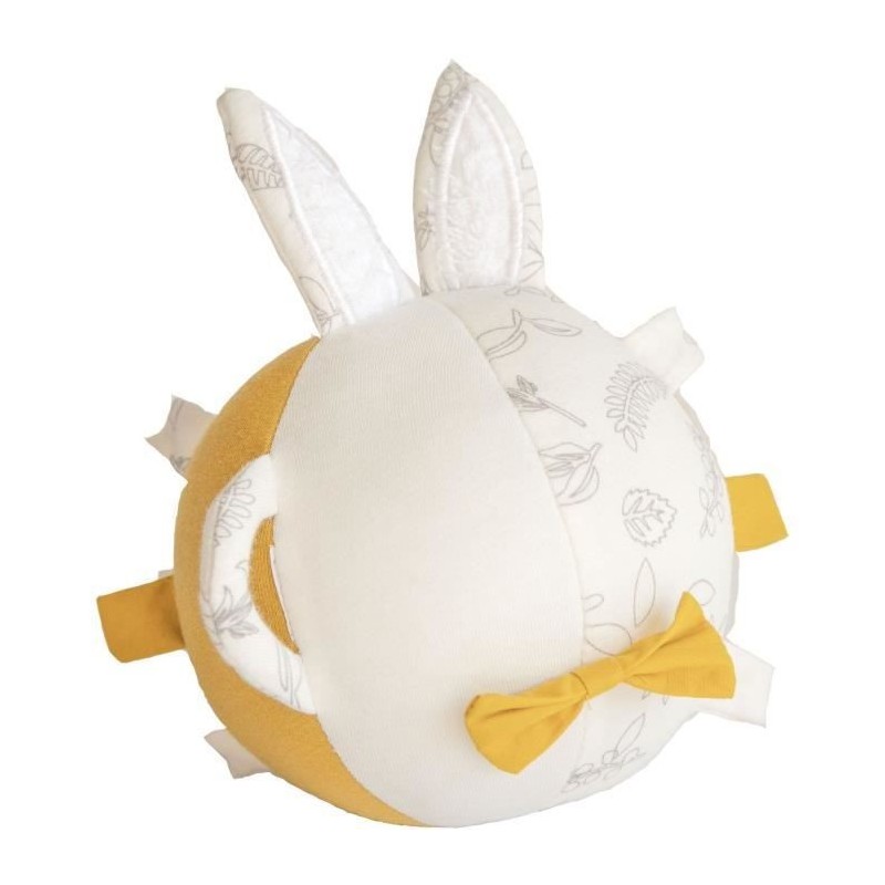 DOMIVA Balle d'activités Leafy Bunny - Coton bio - Sensorielle - Blanc/Jaune - 12 cm