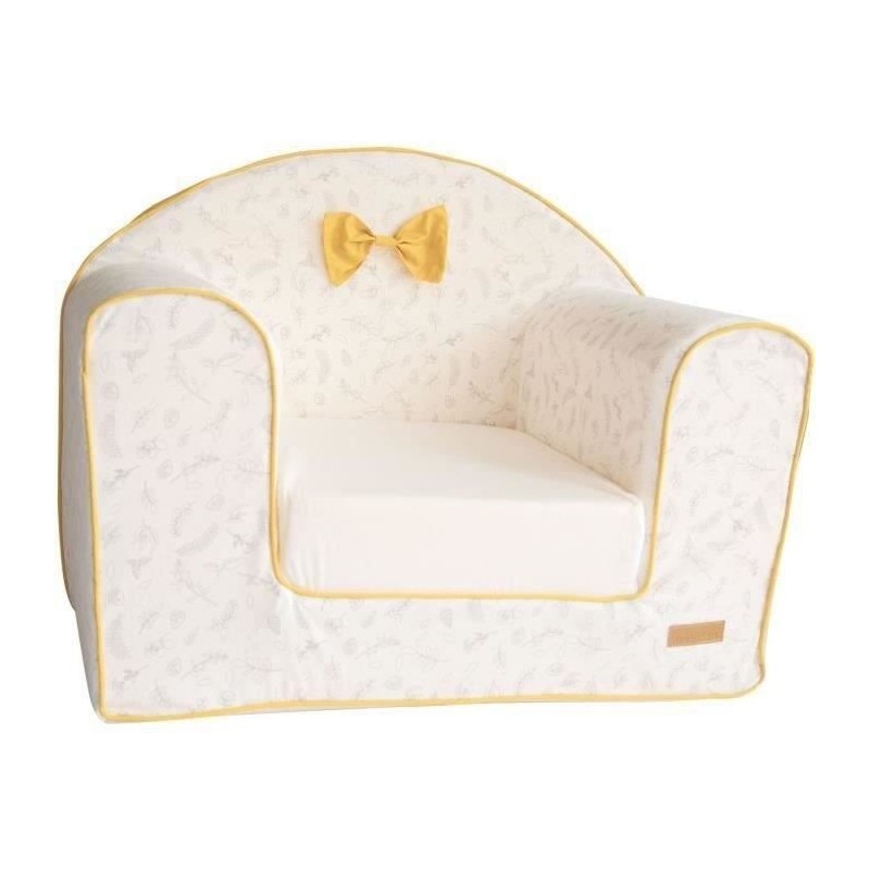 DOMIVA Fauteuil Club Leafy Bunny - Coton bio - Convertible et déhoussable - Blanc/Jaune - 43 x 55,5 x 50 cm