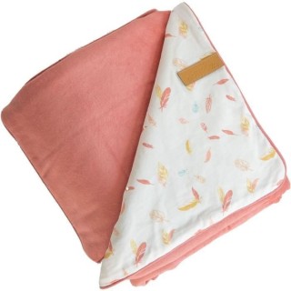 DOMIVA Couverture Happy - Microfibre 100% Polyester - Blanc/Corail/Jau