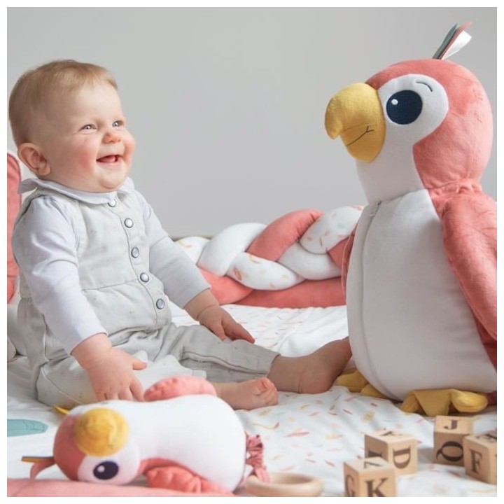 DOMIVA Peluche musicale Happy - Velours et jersey - Blanc/Corail/Jaune