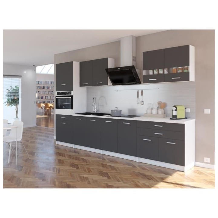 EXTRA - Cuisine complete colonne L 300cm - 6 éléments -Gris Mat