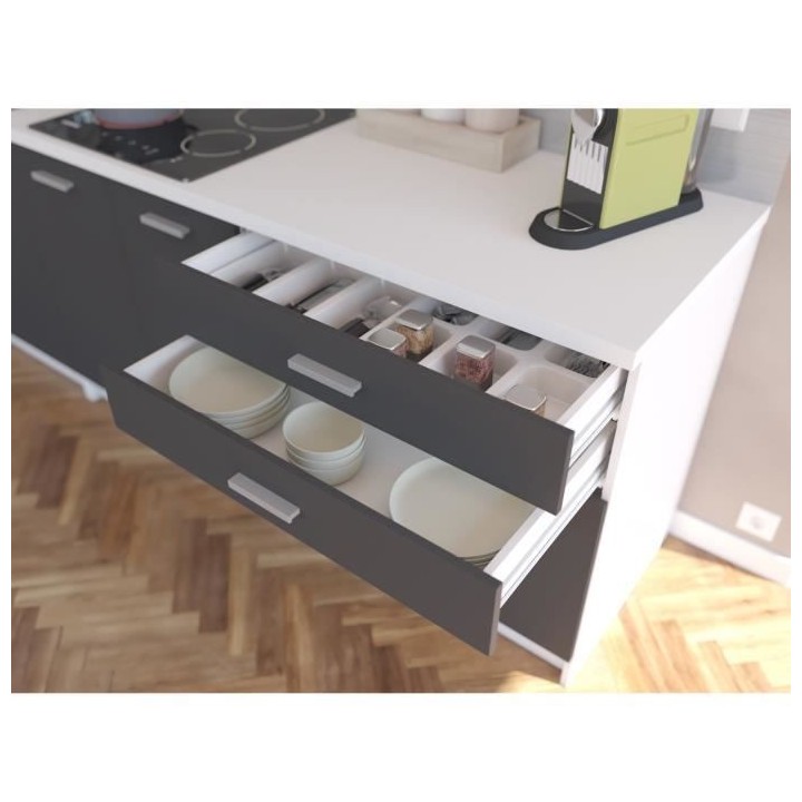 EXTRA - Cuisine complete colonne L 300cm - 6 éléments -Gris Mat