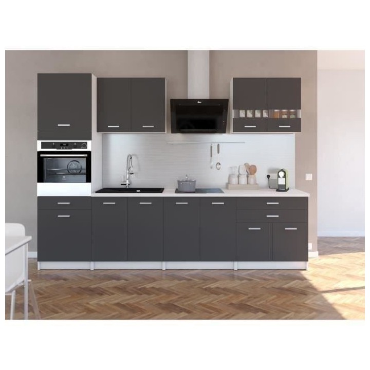 EXTRA - Cuisine complete colonne L 300cm - 6 éléments -Gris Mat