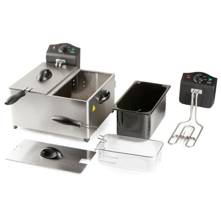 DOMO DO1025FR - Friteuse double cuve 2x3 Litres - 3500W - Cuve émaill