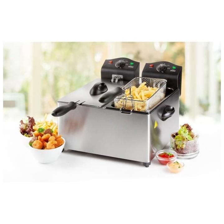 DOMO DO1025FR - Friteuse double cuve 2x3 Litres - 3500W - Cuve émaill