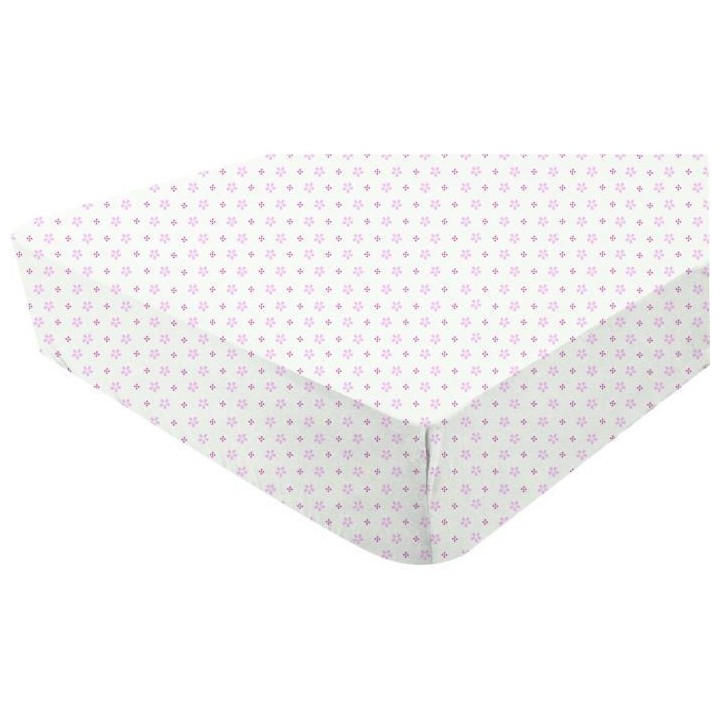 DOMIVA Drap housse Imprimé fleur - Jersey - oeko-Tex - Blanc/Frambois