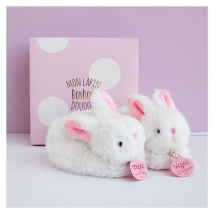 DOUDOU ET COMPAGNIE Lapin - Coffret chaussons avec hochet Rose 0-6 moi